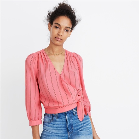 Madewell Tops - Madewell | pink striped wrap top size Medium